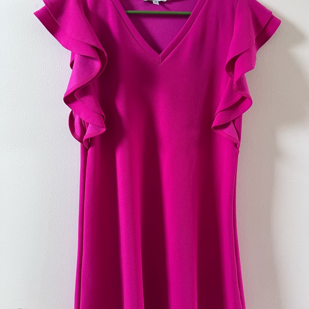 White Birch Fuchsia Ruffle Sleeve Dress
